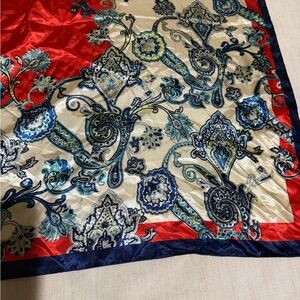 Silky Paisley Print Scarf in Red, Navy & Cream used 34X34 inch